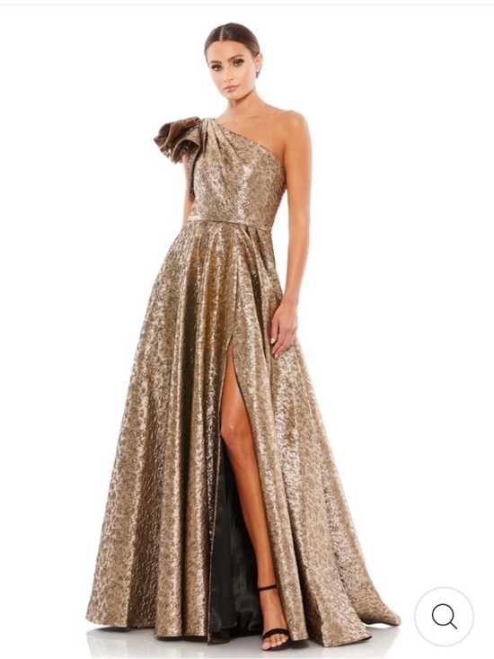 Mac Duggal Dresses & Skirts - One-Shoulder Metallic Bronze Ball Gown with Side Slit— size 6 $300- wore once